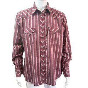 Wrangler XL Mens Long Sleeve Western Shirt Red Striped Snap Button Cowboy